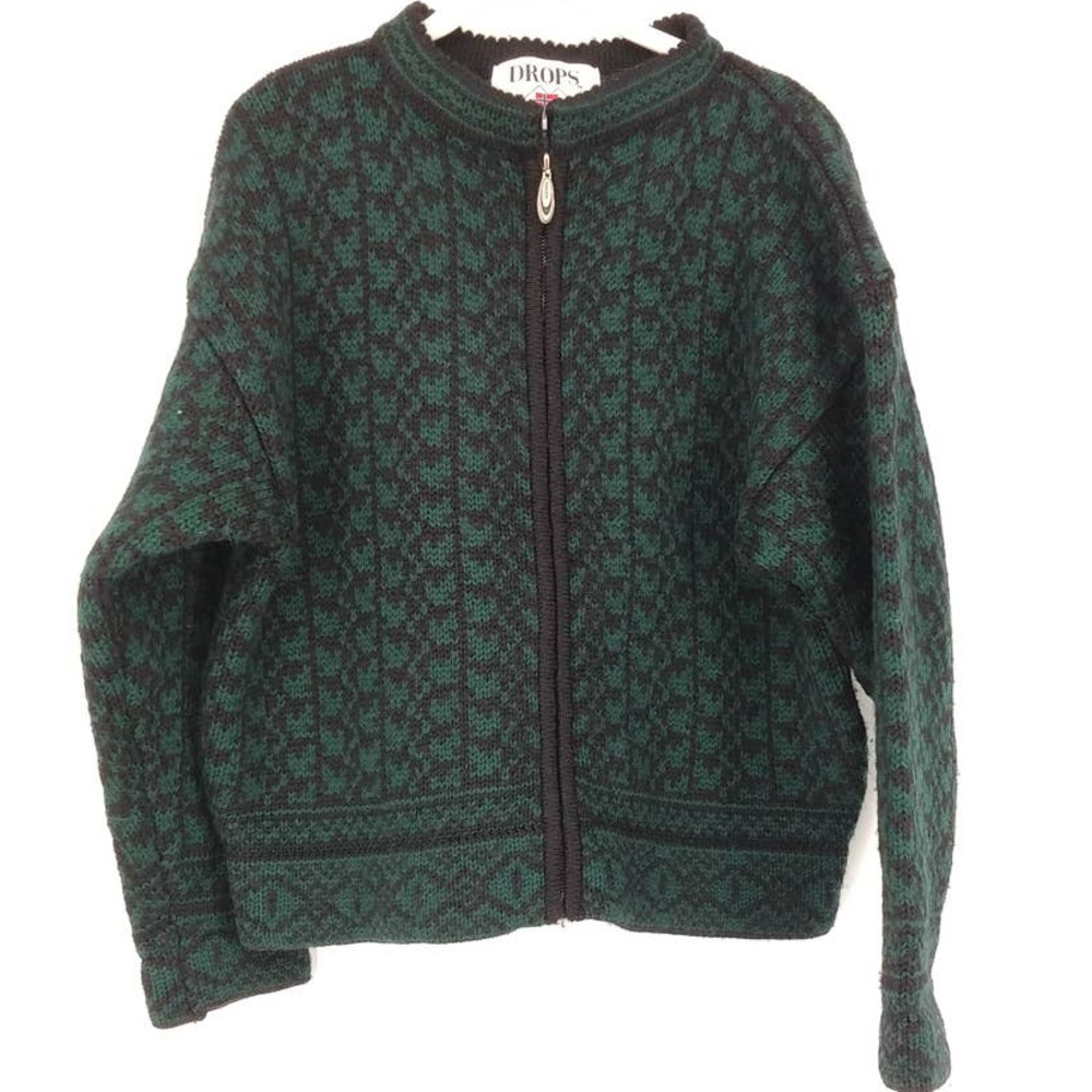 Dropps Knit Wool Sweater Zip Cardigan Green Black